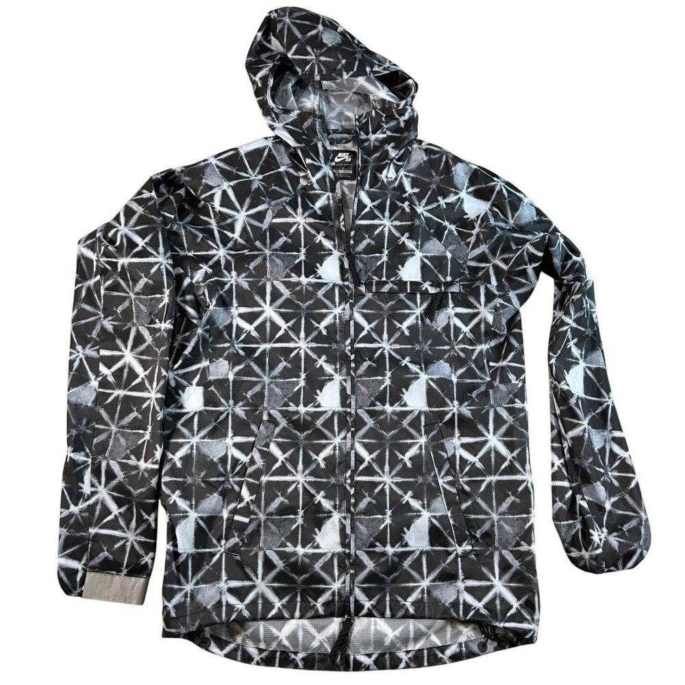 Nike SB Mens Shibori Geometric Hooded Windbreaker Jacket Black 666136-010 M